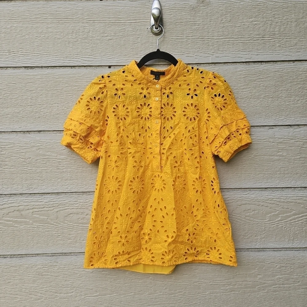 J. Crew puff sleeve popover eyelet top golden yellow XS